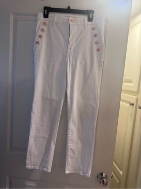 Fidelity Denim Cher White High-Rise Sailor-Style Jeans with Rose Gold Buttons 32
